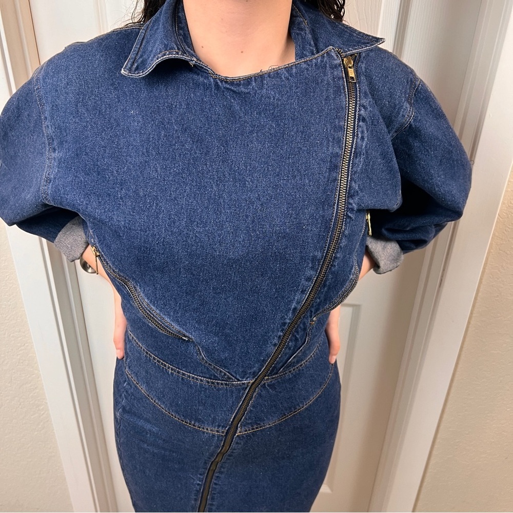 Vintage 90s Y2K Denim Zipper Motorcycle Dress - Picture 8 of 15
